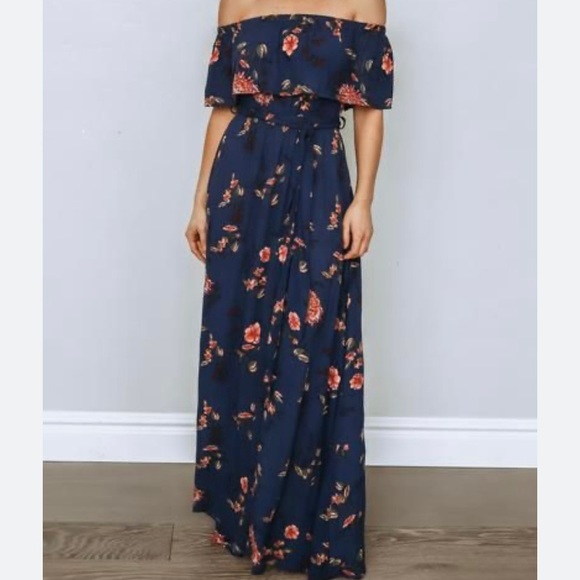 Baltic Born Dresses & Skirts - Baltic Born Blue Floral Marion Maxi Dress Off Shoulder Size Small